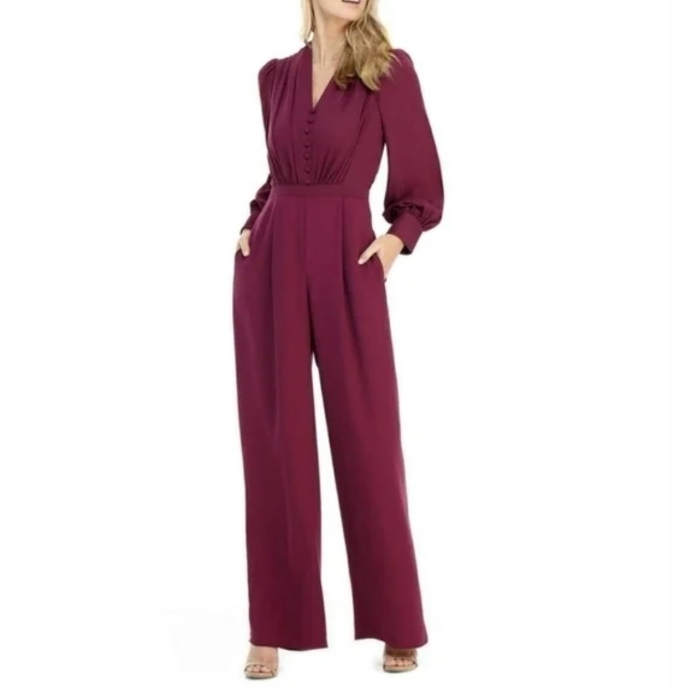 Gal Meets‎ Glam Jessamyn Wide Leg Fuscia Sz 8 Long Sleeve Button Front Jumpsuit
